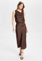 Satintop mit Wasserfallausschnitt chocolate brown