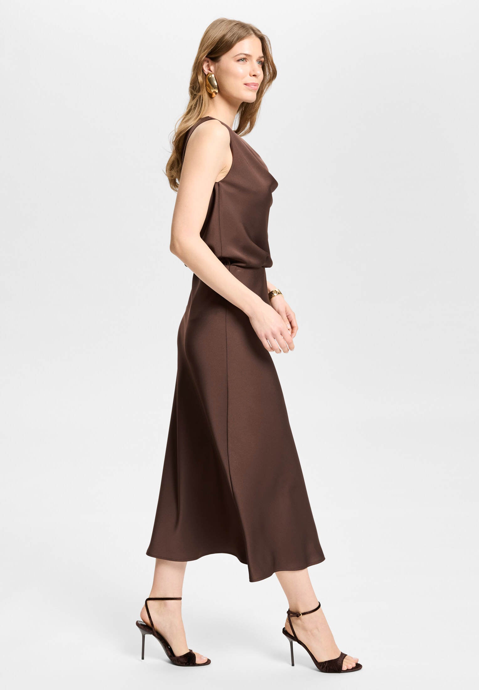 Satinrock mit elastischem Bund chocolate brown