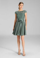 Kleid mit paillettenbesetztem Spitzenoberteil deep slate