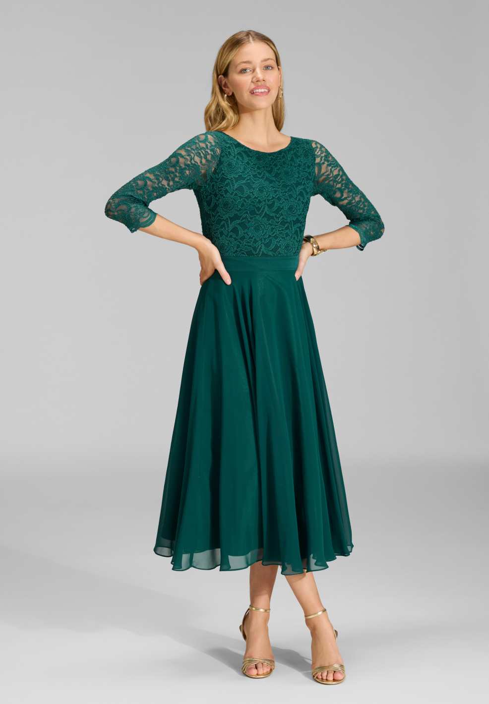 Midikleid mit fließendem Chiffon-Rock dark green