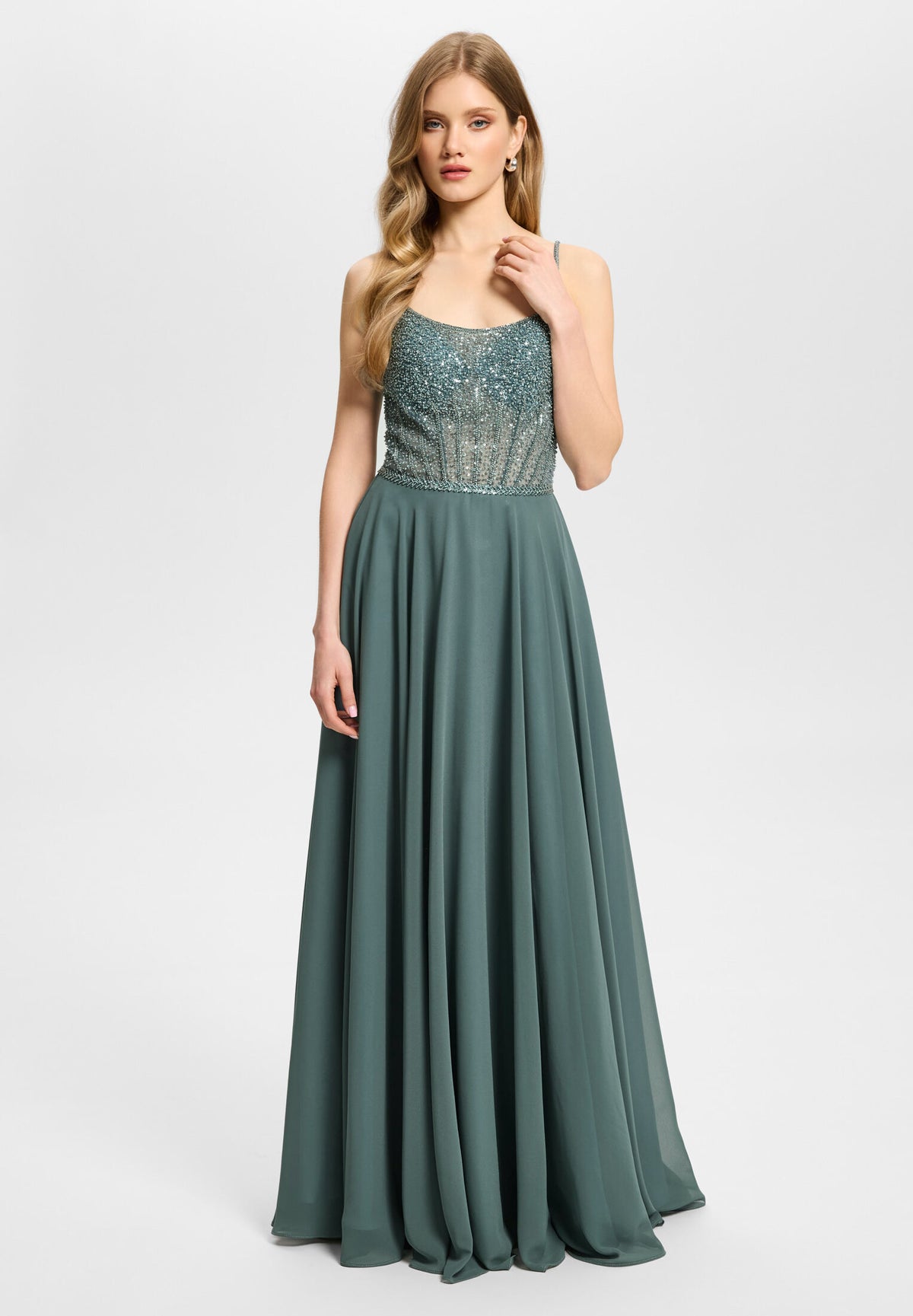 Chiffonkleid mit besticktem Top deepl slate