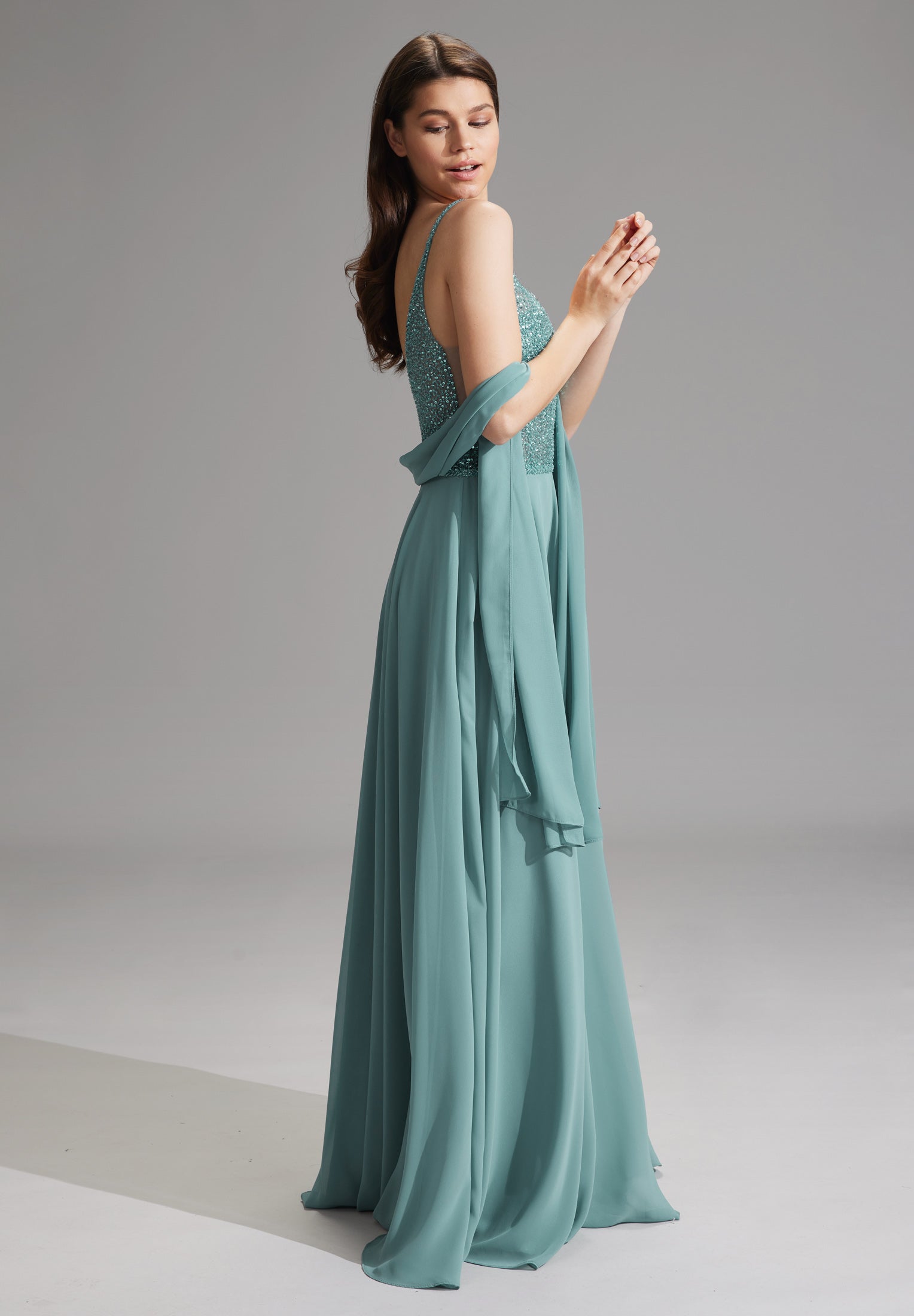 Zarte Chiffon-Stola im geraden Schnitt sea blue