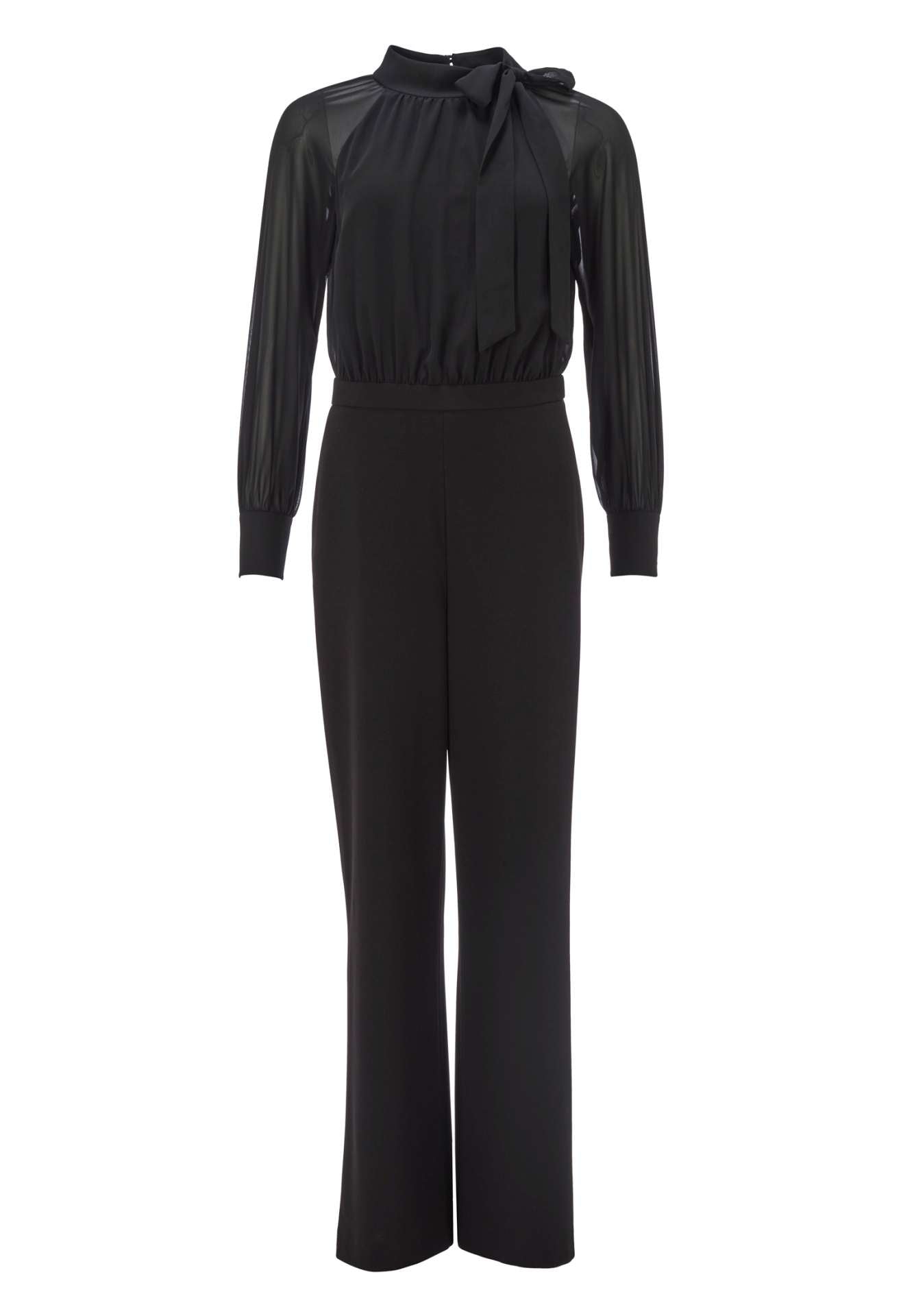 Langärmeliger Jumpsuit mit Schluppe aus Crepe Jersey und Chiffon Mix
