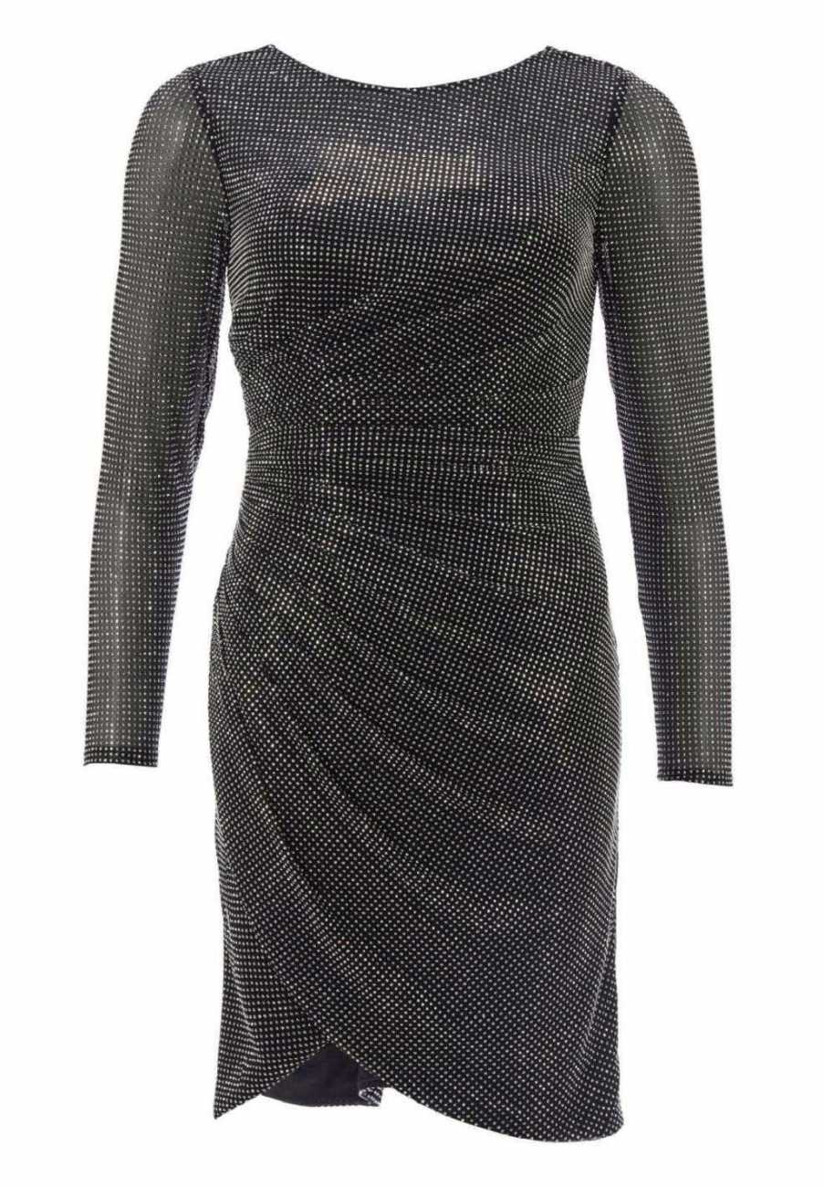 Langärmliges Cocktailkleid mit funkelndem Strassbesatz