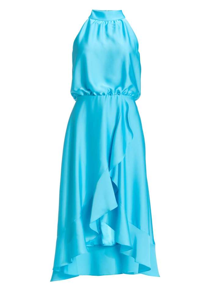 Cocktailkleid aus nachhaltigem Satin mit Volant am Saum