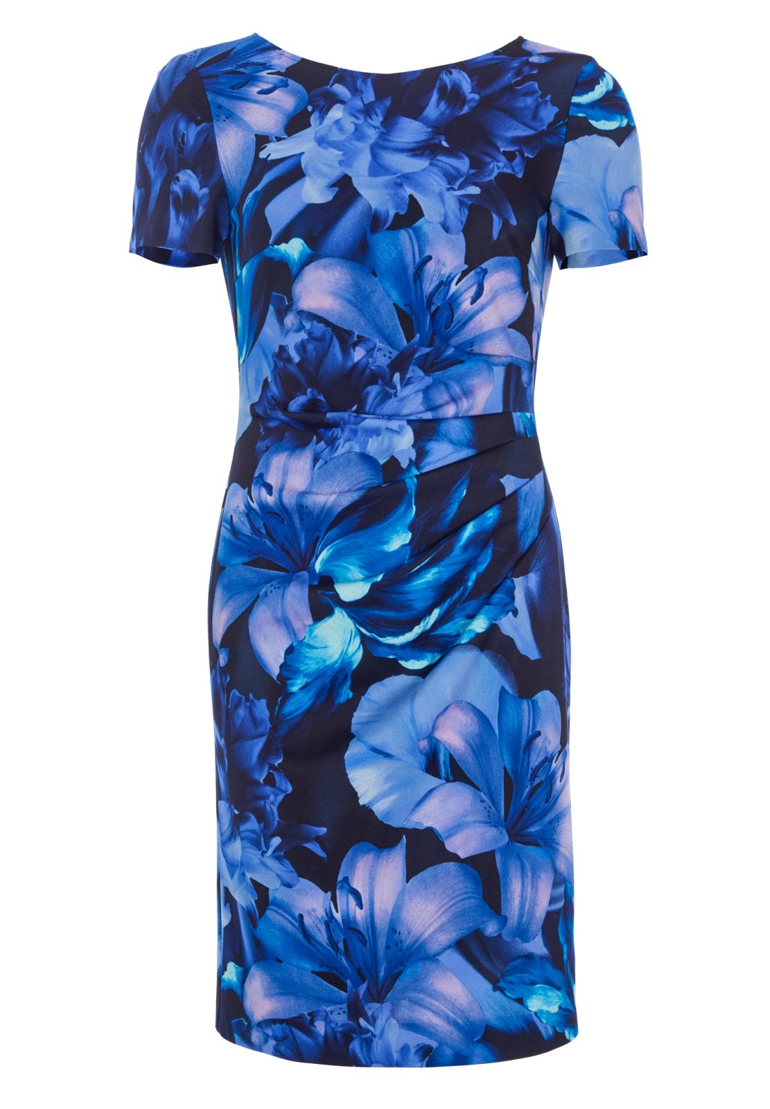 Etuikleid aus bedrucktem Scuba mit seitlicher Drapierung