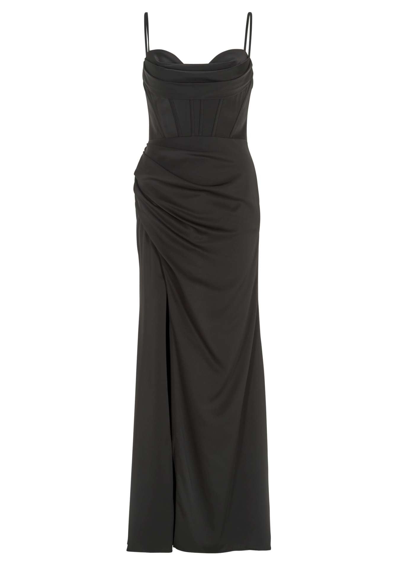 Satinkleid mit Drapierung und Beinschlitz