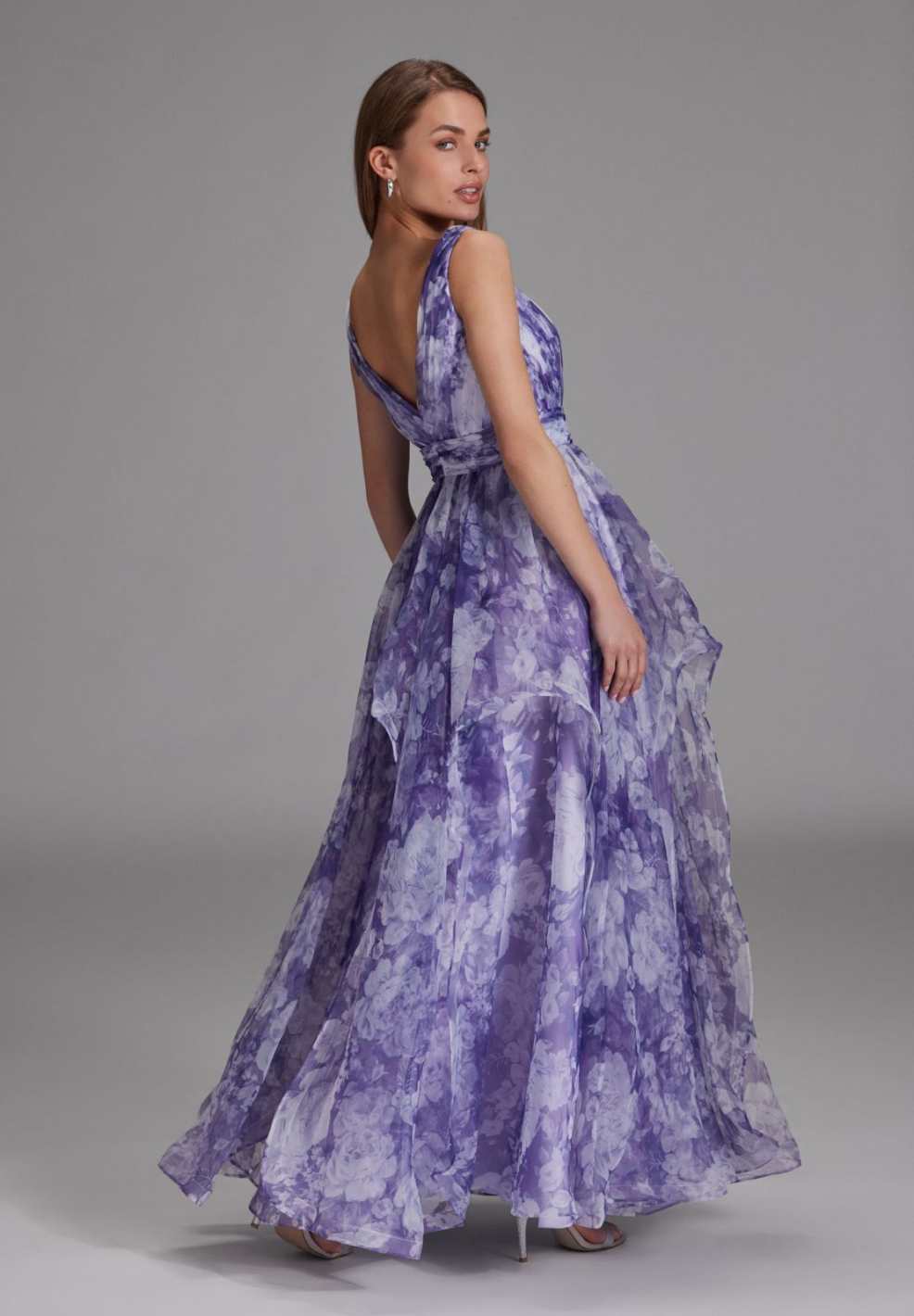 Organza Printkleid mit Volants