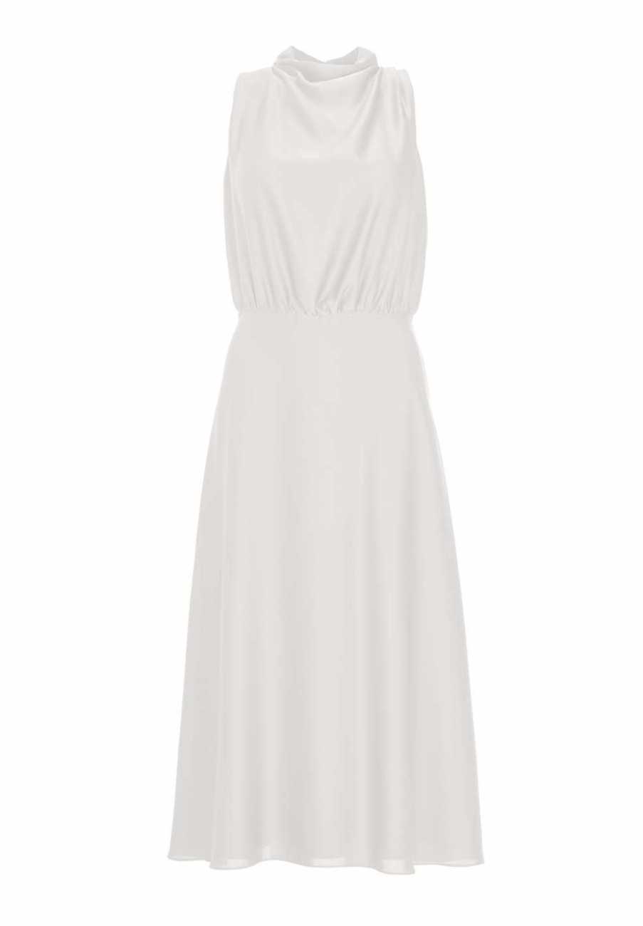 Midi Kleid aus nachhaltigem Satin mit Drapierung am Kragen