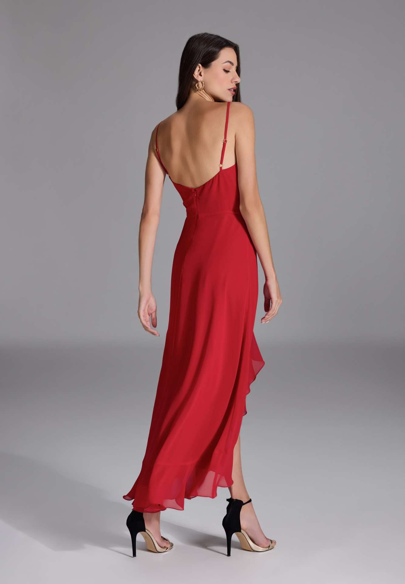 Abendkleid aus Chiffon Vokuhila Saum und Volants