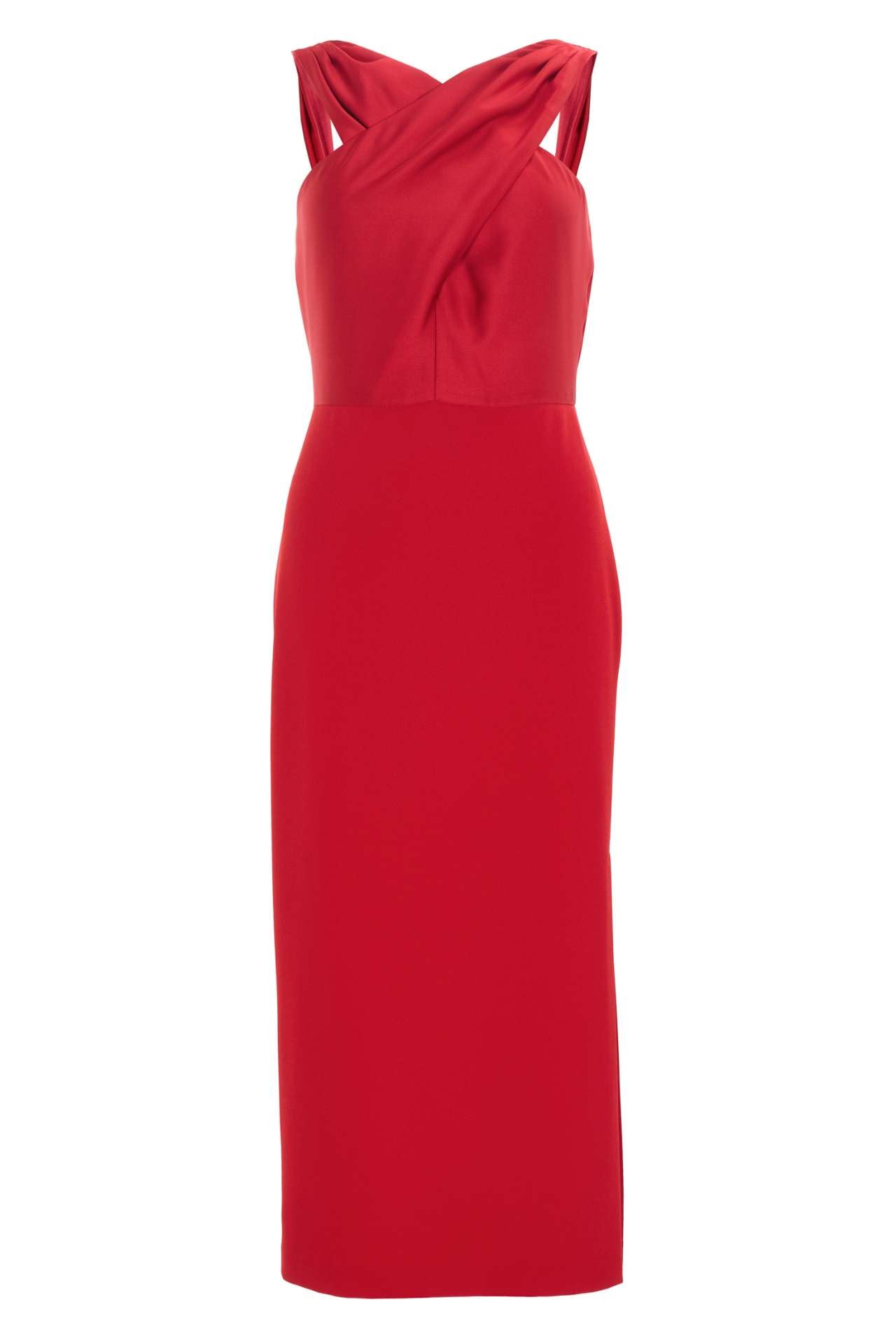 Midi Kleid mit gekreuzten Trägern aus Material-Mix