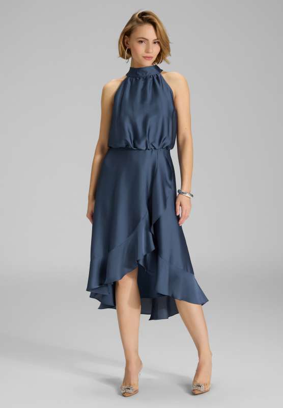 Cocktailkleid aus nachhaltigem Satin mit Volant am Saum
