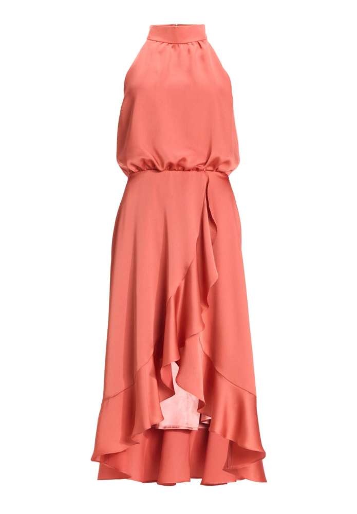Cocktailkleid aus nachhaltigem Satin mit Volant am Saum
