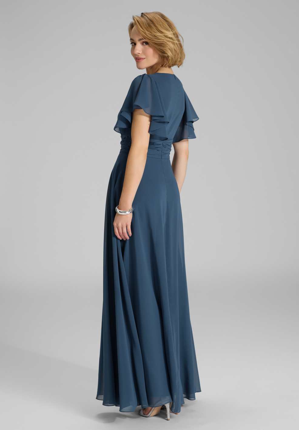 Chiffon Jumpsuit mit Überrock und Volantärmeln