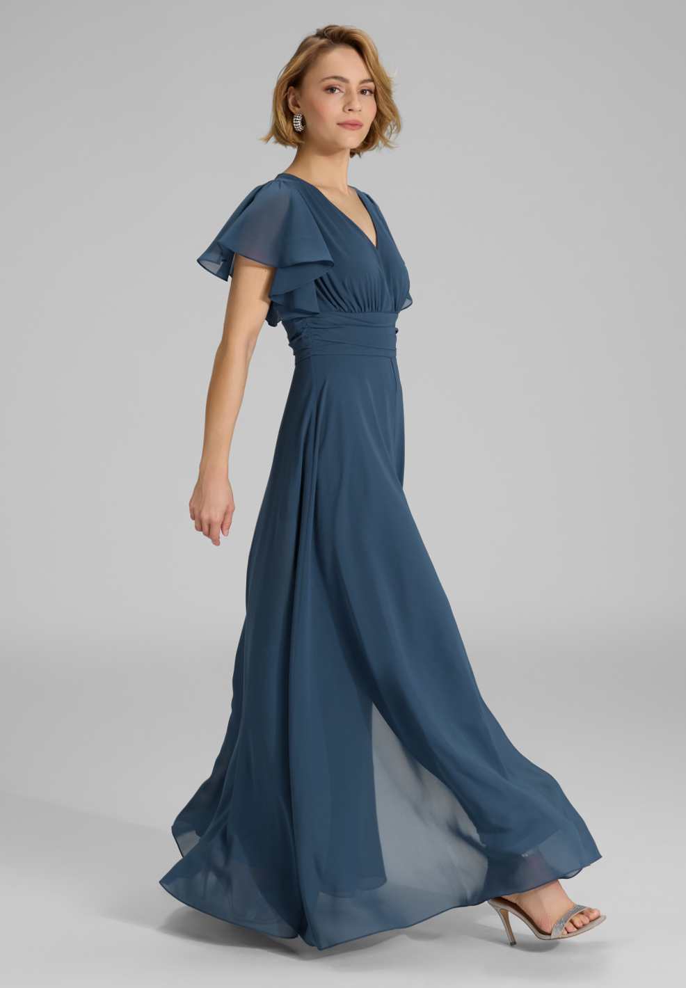 Chiffon Jumpsuit mit Überrock und Volantärmeln