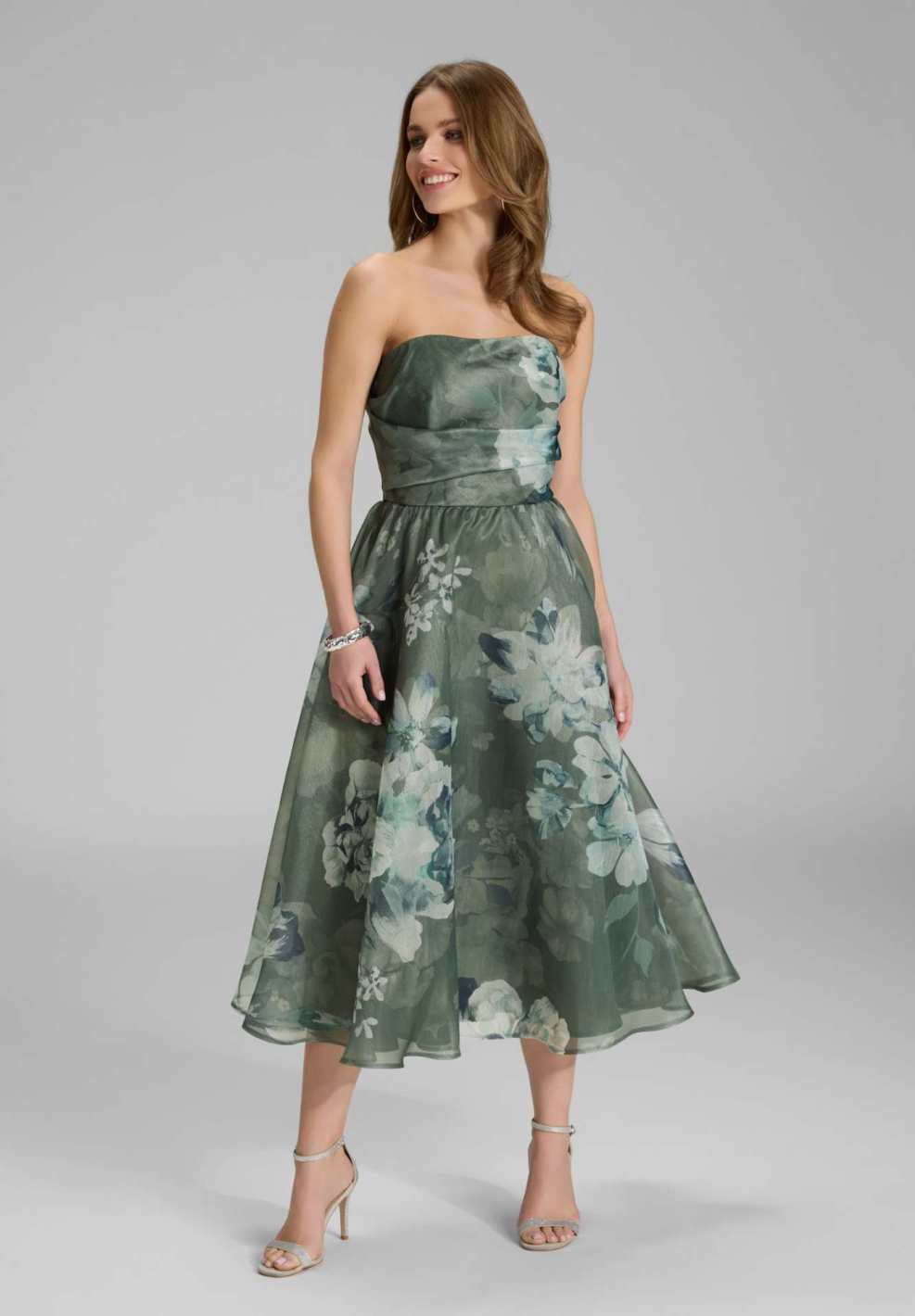 Korsage Kleid aus bedrucktem Organza pistachio green ivory