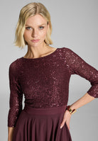 Midi Kleid mit Top aus elastischer Paillette und Chiffonrock