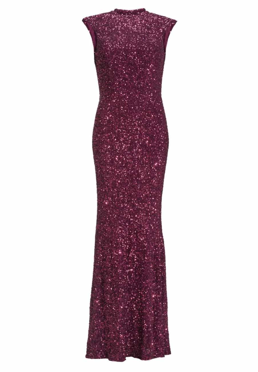 Hochgeschlossenes Paillettenkleid mit Rückenausschnitt