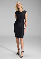 Cocktailkleid aus foliertem Jersey in Bouclé Optik mit Drapierungen black