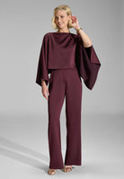 Hose aus Satin mit geradem Bein und Taschen merlot