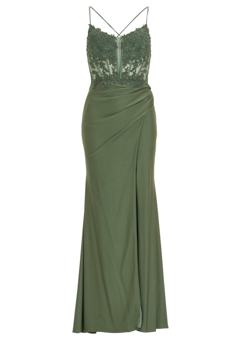 Bodycon Kleid mit Spitzenstickerei und Beinschlitz