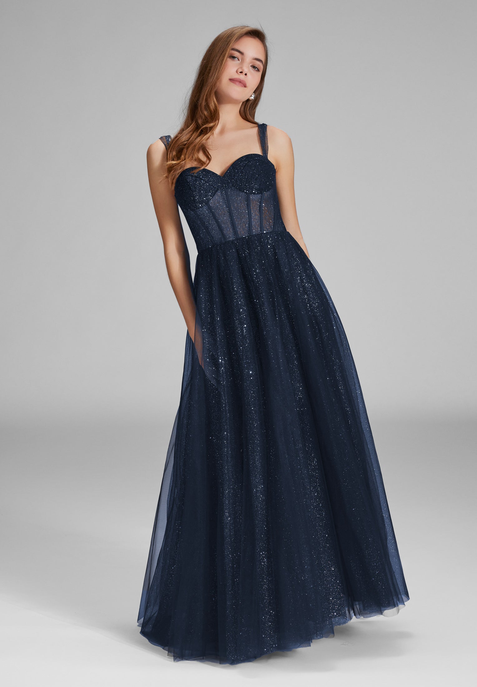 Tüllrobe mit Schimmereffekt navy