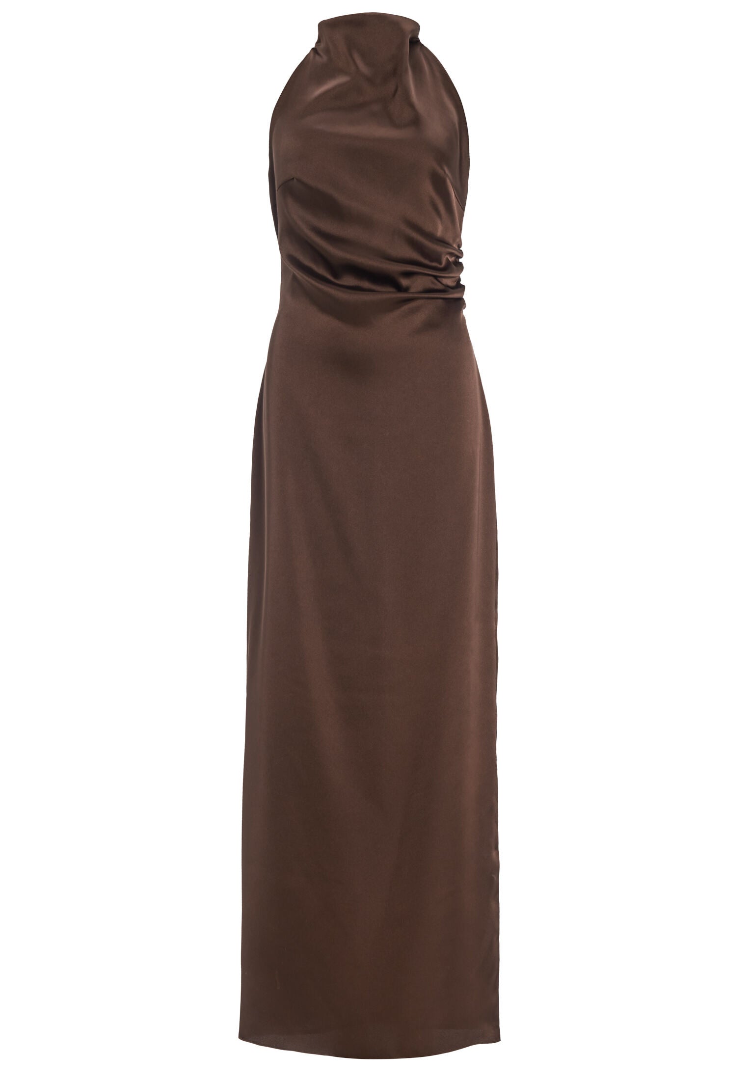 Figurbetontes Abendkleid aus Stretch Satin mit Drapierung am Kragen