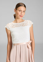 Zweifarbiges Cocktailkleid aus Spitze-Chiffon-Mix