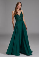 Abendkleid aus Materialmix pine green