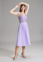 Midilanges Cocktailkleid aus Materialmix pale lavender