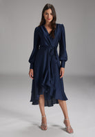 Vokuhila-Kleid mit blusigen Ärmeln navy