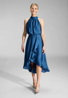 Cocktailkleid aus Satin mit Volant azure blue