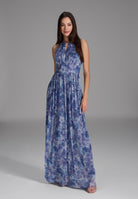 Abendkleid aus bedrucktem Plissee Jersey navy | future blue