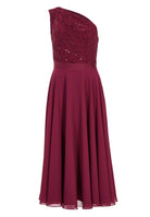 One Shoulder Midi Kleid aus Material Mix