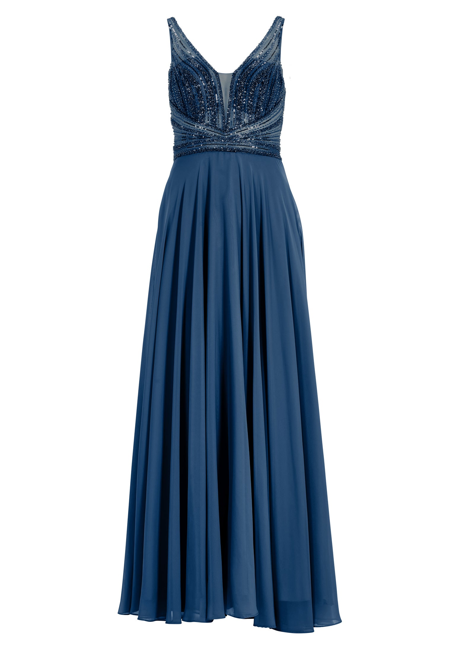 Langes Chiffon-Abendkleid mit Stickerei