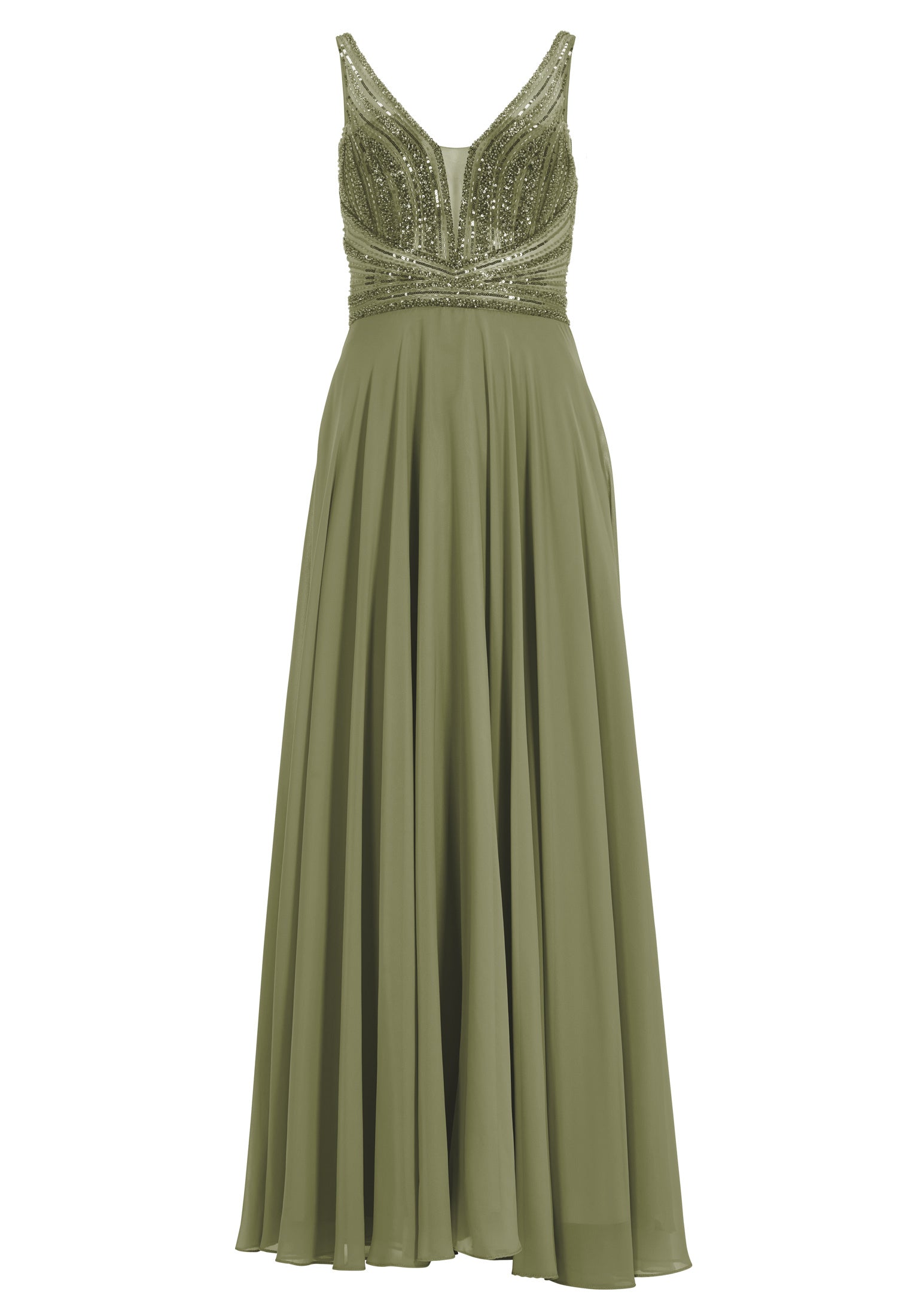 Langes Chiffon-Abendkleid mit Stickerei