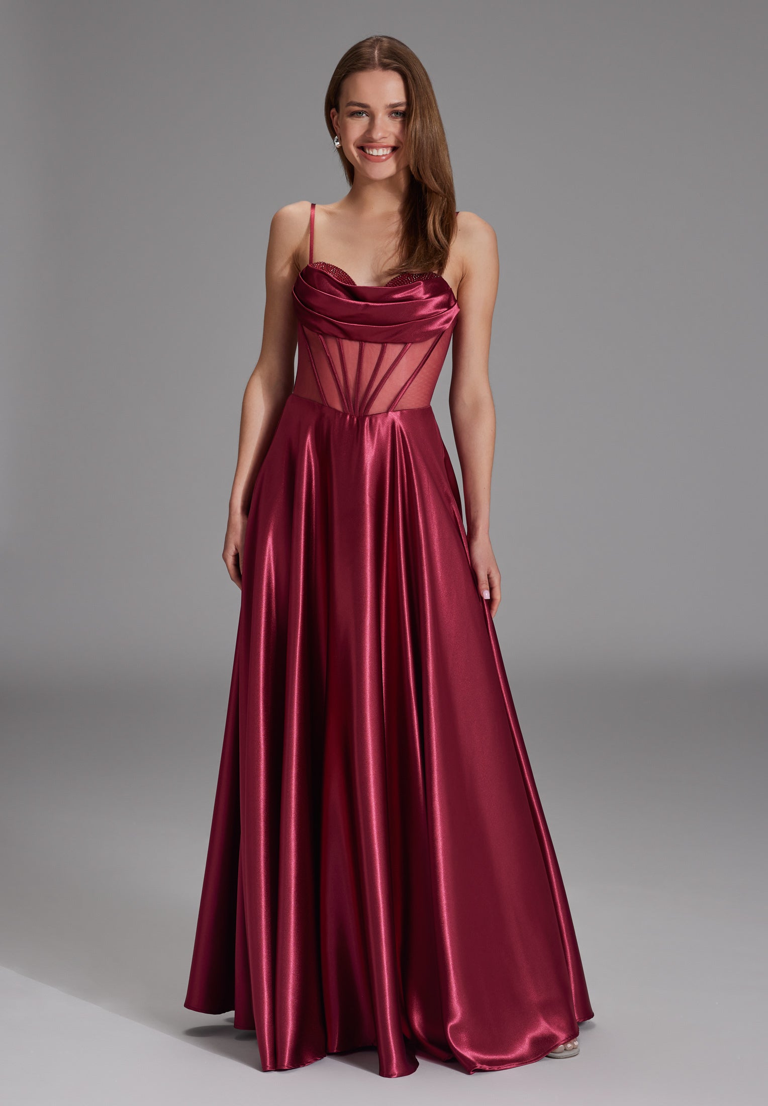 See-through-Corsagenkleid mit Ziersteinen grape wine