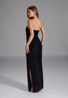 Trägerloses Abendkleid aus glitzerndem Jersey