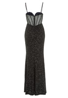 Paillettenkleid mit Taillenpart in See-through Optik