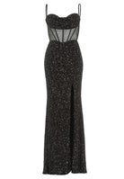 Paillettenkleid mit Taillenpart in See-through Optik