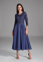 Midi Kleid mit paillettenbesetztem Spitzenoberteil