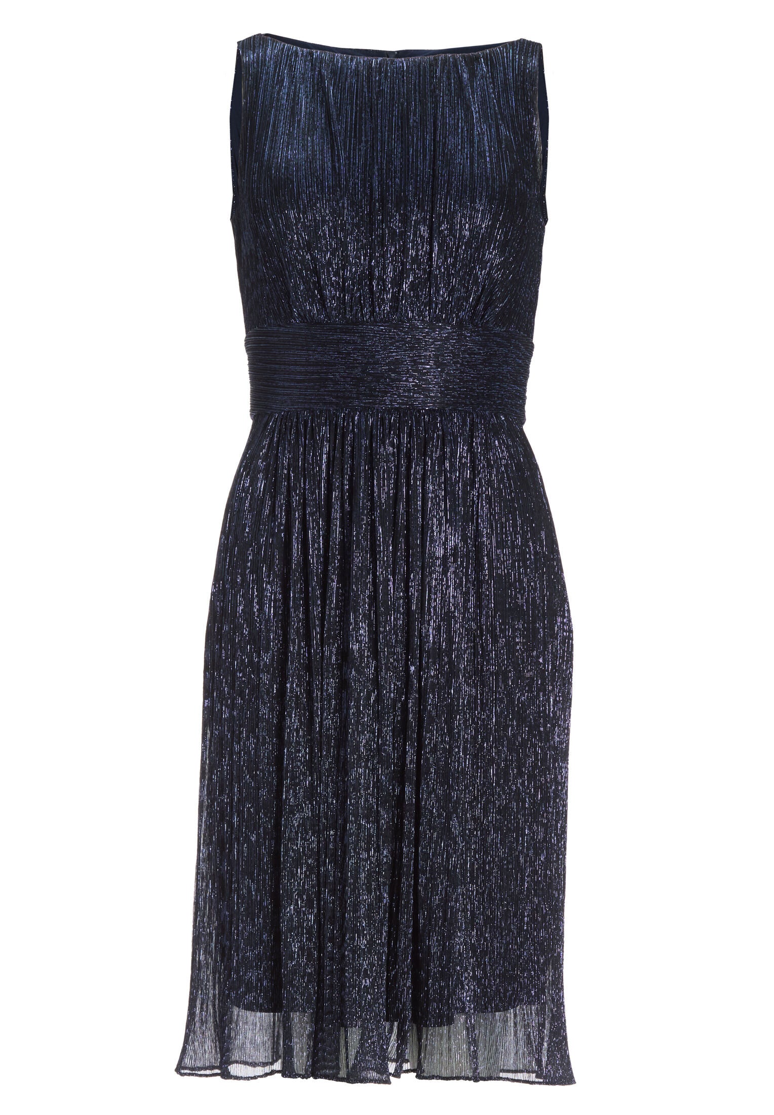 Plissiertes Metallickleid mit Taillenpasse