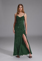 Slipdress mit transparenter Rückenpartie pine green
