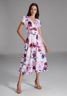 Midi Kleid aus bedrucktem Scuba ivory | ruby red