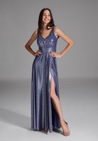 Abendkleid aus foliertem Jersey mit Beinschlitz future blue