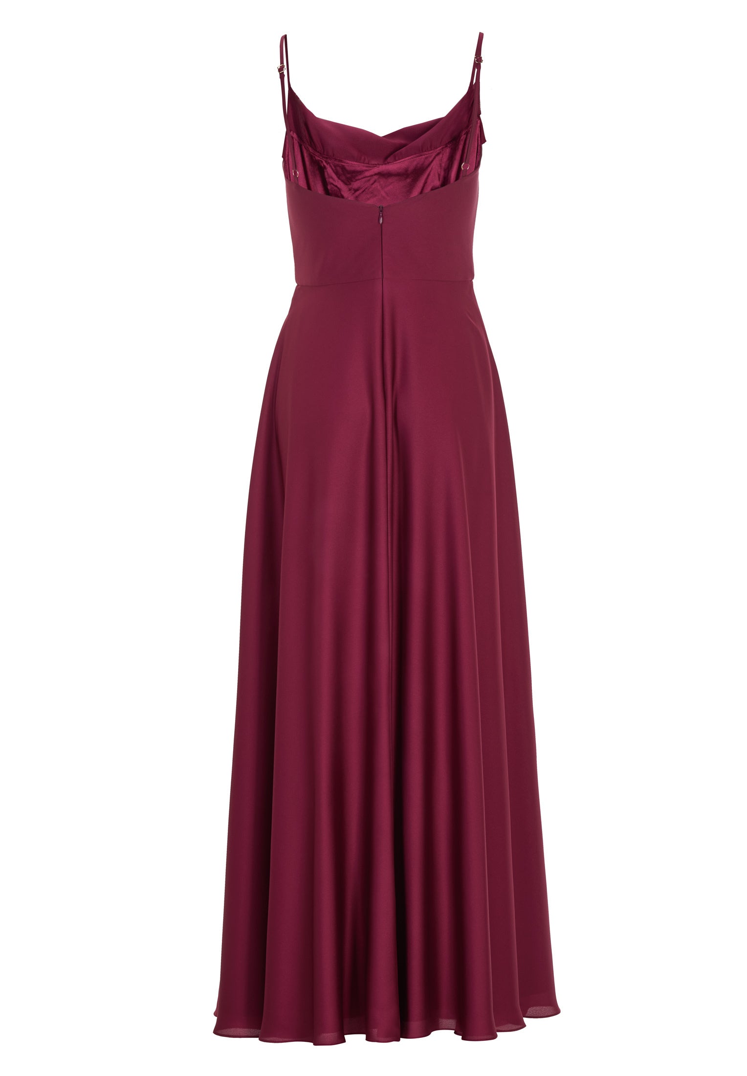 Abendkleid aus nachhaltigem Satin mit Wasserfall-Ausschnitt und Beinschlitz