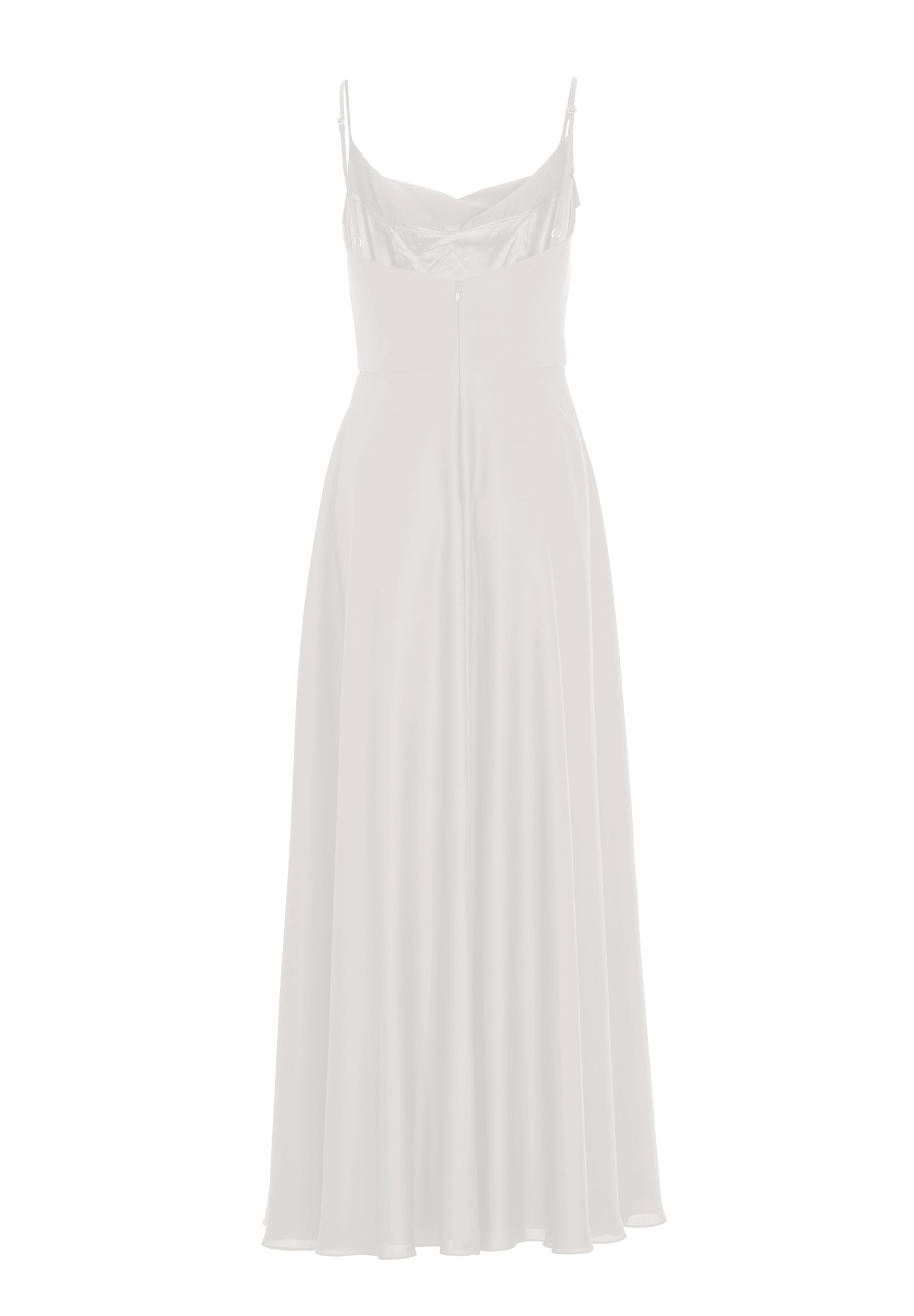 Abendkleid aus nachhaltigem Satin mit Wasserfall-Ausschnitt und Beinschlitz