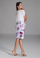 Etuikleid aus floral bedrucktem Scuba und Satin