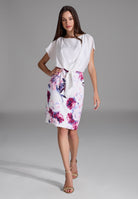 Etuikleid aus floral bedrucktem Scuba und Satin