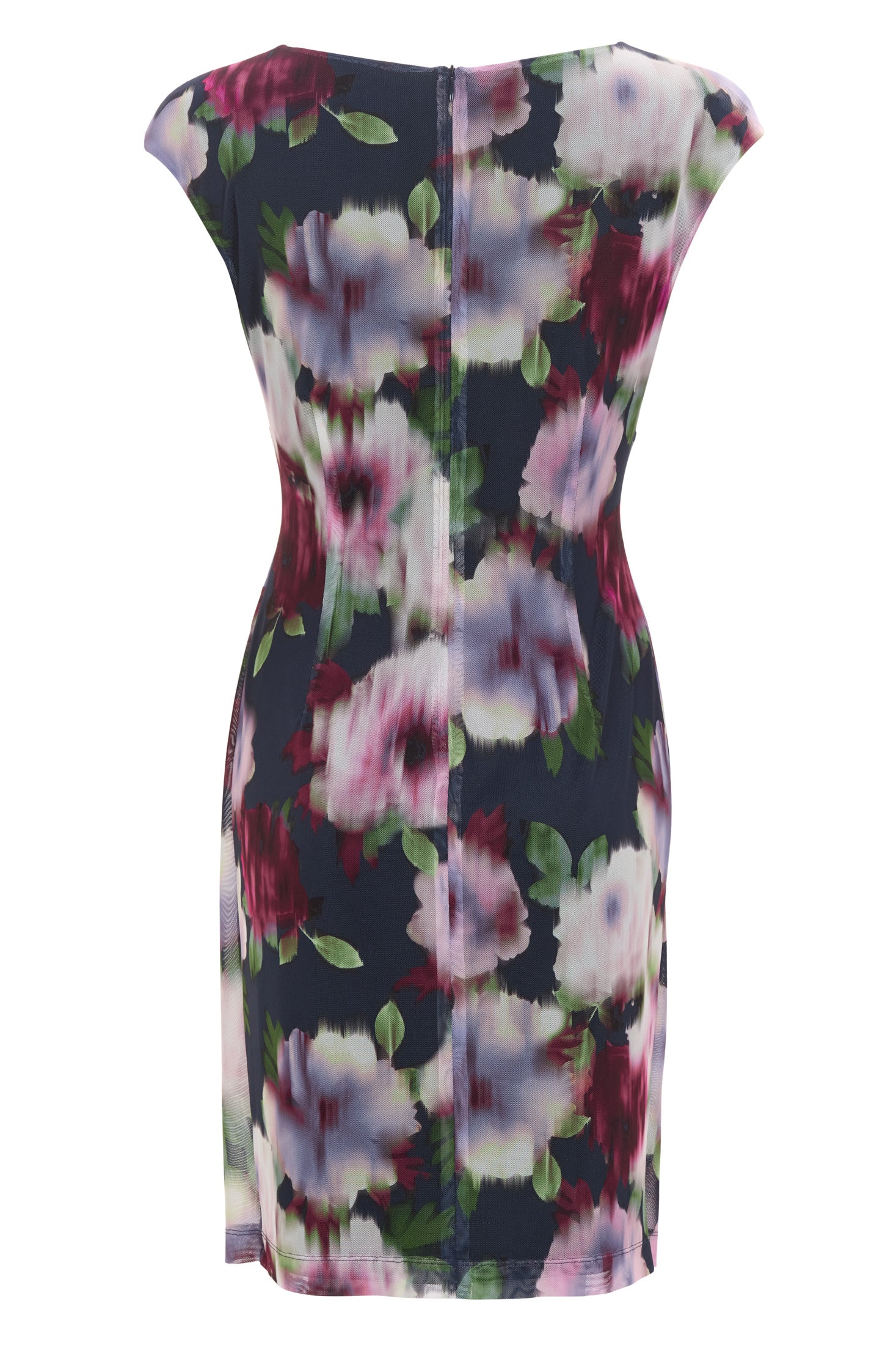 Etuikleid mit Wickel-Ausschnitt aus bedrucktem Mesh